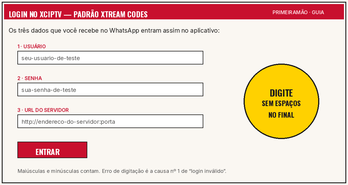 Tela de Login Xtream Codes para XCIPTV